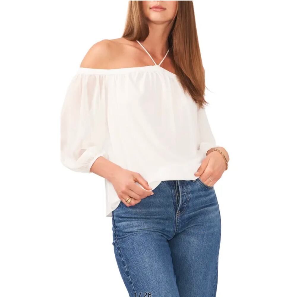 1.State Off the Shoulder Chiffon Blouse White Women's Size XS NWT